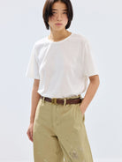 SIMPLE PROJECT Kapok Blend Crewneck T Shirt in White - On Female Model