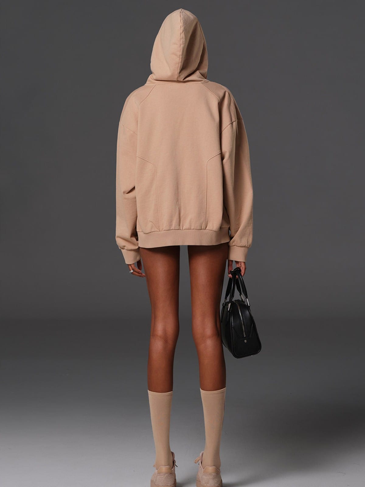 SMFK Oversized Cotton Wool Zip Up Hoodie in Beige - On Model