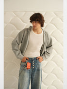 Retro 21 Boxy Air Layer Zip Up Hoodie in Gray - On Male Model