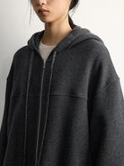Random Piece Wool Blend Fleece Lined Zip Hoodie in Gray - On Female Model