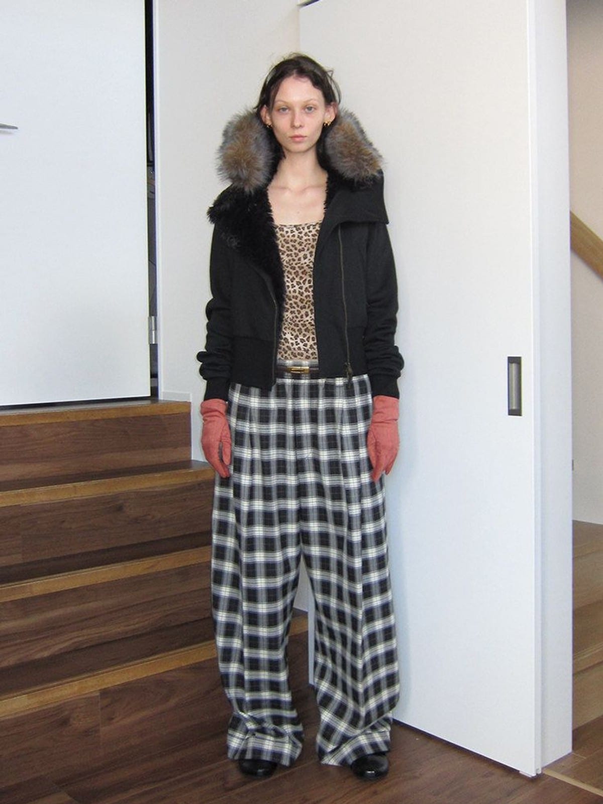 RARELY ALIKE Asymmetrical Faux Fur Trim Padded Jacket in Black - On Female Model