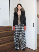 RARELY ALIKE Asymmetrical Faux Fur Trim Padded Jacket in Black - On Female Model