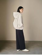TEASEL Hooded Camel Wool Blend Jacket in White - On Female Model