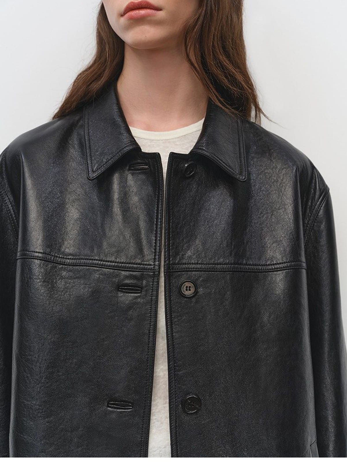MSBEAST Oversized Lapel Sheepskin Jacket in Black - On Female Model