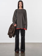 Random Piece Script Letter Print Cotton T Shirt in Gray - On Female Model