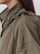 Random Piece Triacetate Blend Jacket With Stowable Hood in Beige - On Female Model