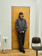 USAGE Lightweight Nylon Zip Up Jacket in Gray - On Male Model
