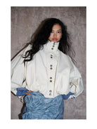 BADTASTE Reversible Plaid Cotton Jacket in Cream - On Female Model
