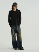 JCAESAR STUDIO Structural Seam Viscose Sweatshirt in Black - On Male Model