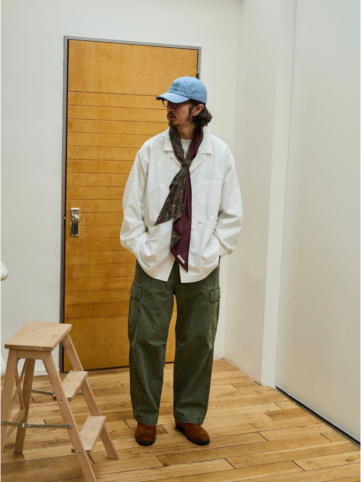 USAGE Cotton Workwear Shirt Jacket in White - On Male Model