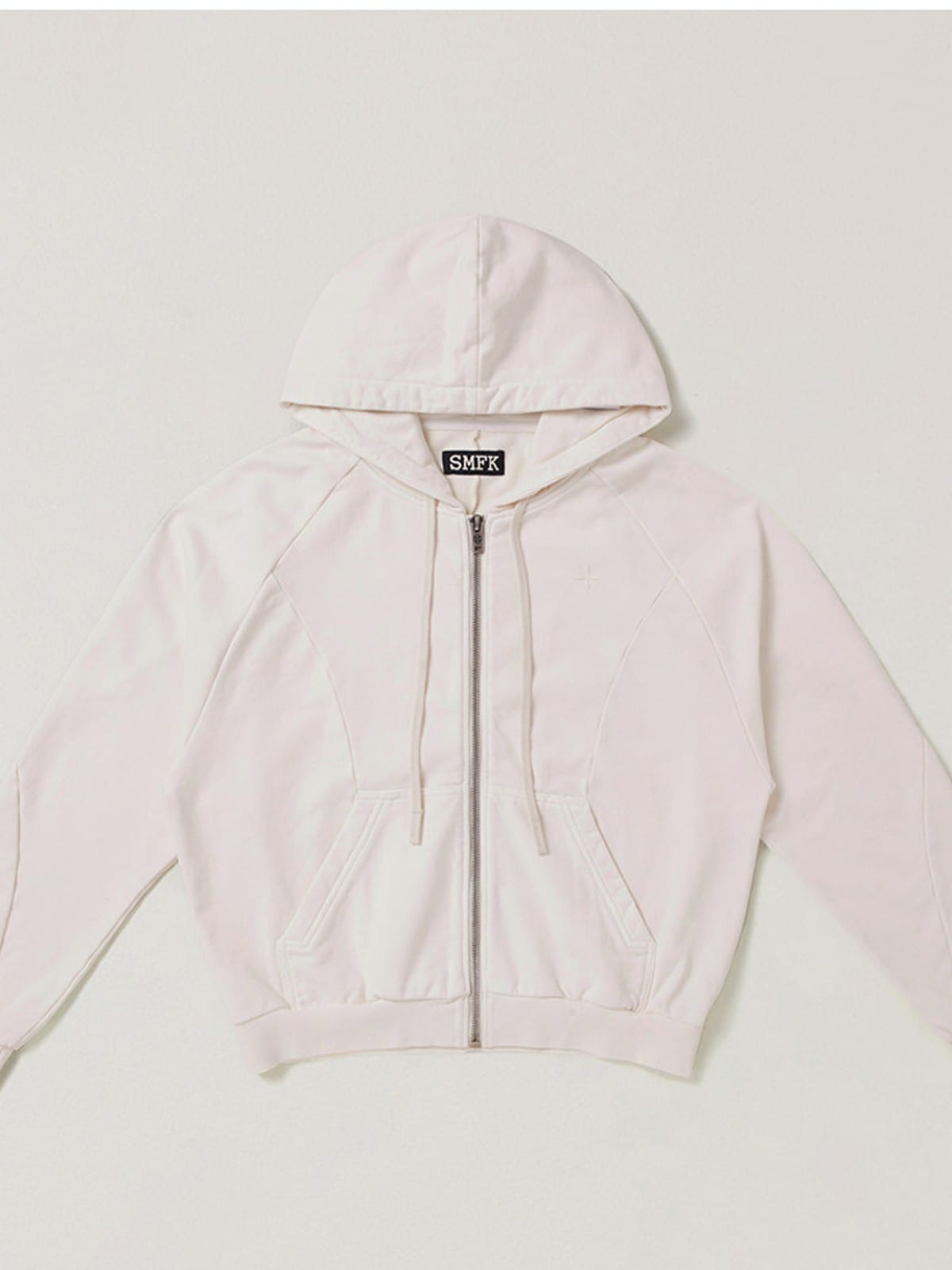 SMFK Distressed Washed Cotton Zip Up Hoodie in White
