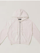 SMFK Distressed Washed Cotton Zip Up Hoodie in White