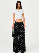 SMFK All Over Print Wide Leg Jeans in Black - On Female Model