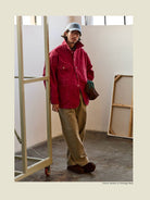 USAGE Washed Heavyweight Cotton Chore Jacket in Red - On Male Model