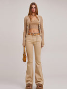 SMFK Stretch Cotton Flared Jeans in Beige - On Female Model