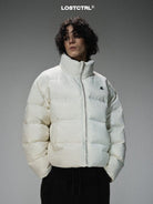 LOSTCTRL Minimalist Nylon Puffer Jacket in Cream - On Model
