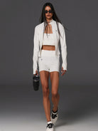 SMFK Lightweight Zip Up Fitness Jacket in White - On Female Model