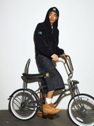 MEDM Fleece Zip Hoodie Drawstring Pants Set in Black - On Male Model