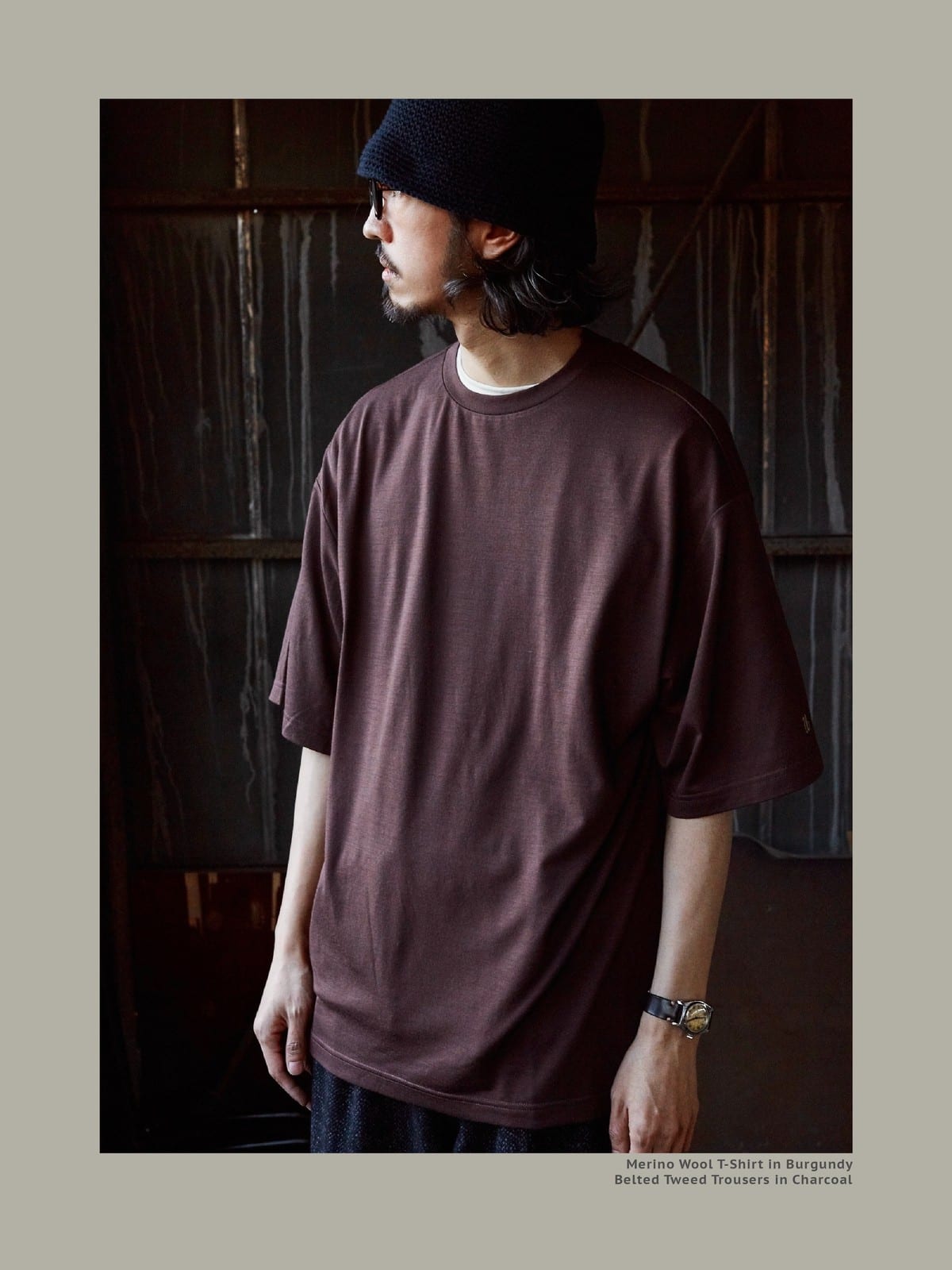USAGE Merino Wool Blend T Shirt Set in Brown - On Male Model
