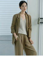 TEASEL Linen Blend Blazer Wide Leg Pants Set in Brown - On Female Model