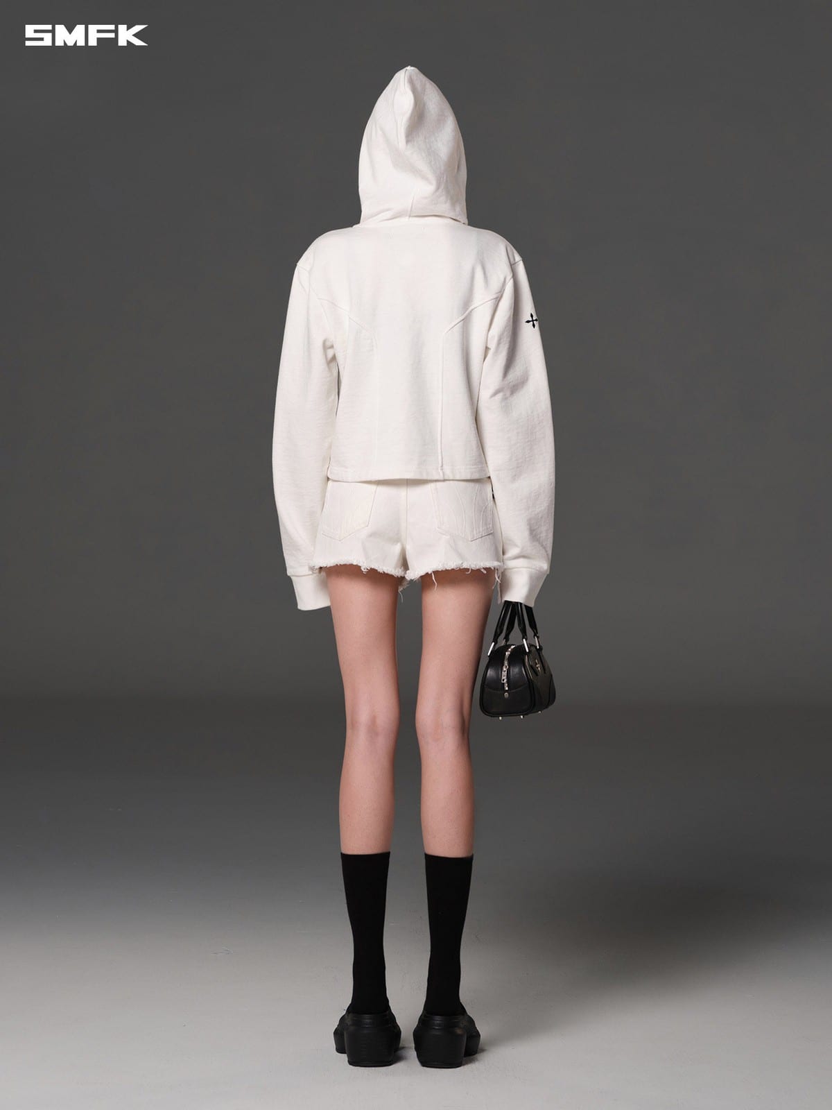 SMFK Cotton Blend Slim Zip Up Hoodie in White - On Model