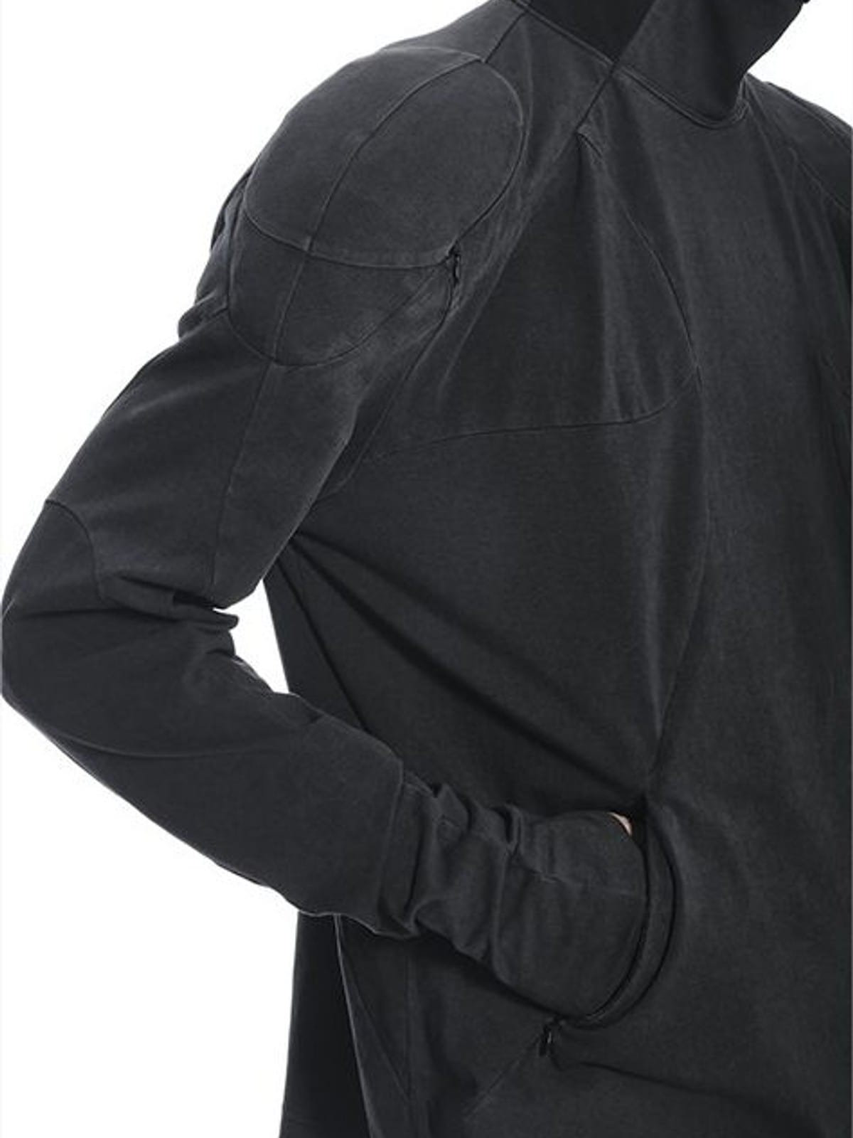 D5ove Hooded Shoulder Pad Pullover in Black - On Model