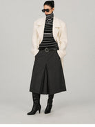 ACSENSE STUDIO Pleated Wool Blend Culottes in Gray - On Female Model