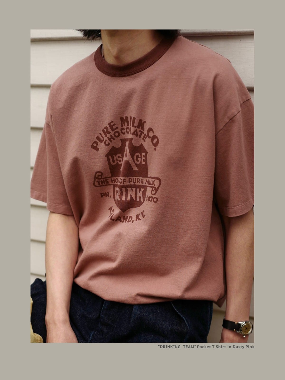 USAGE Graphic Cotton Ringer T Shirt in Pink - On Male Model