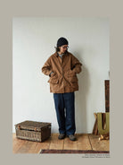 USAGE Hand Distressed Patched Chinos in Navy Blue - On Male Model