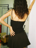 SweetChilling Pleated Paneled Slip Mini Dress in Black - On Female Model