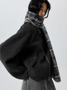 SIMPLE PROJECT Double Faced Wool Harrington Jacket in Gray - On Female Model