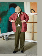 USAGE Heavyweight Canvas Hunting Jacket in Burgundy - On Male Model