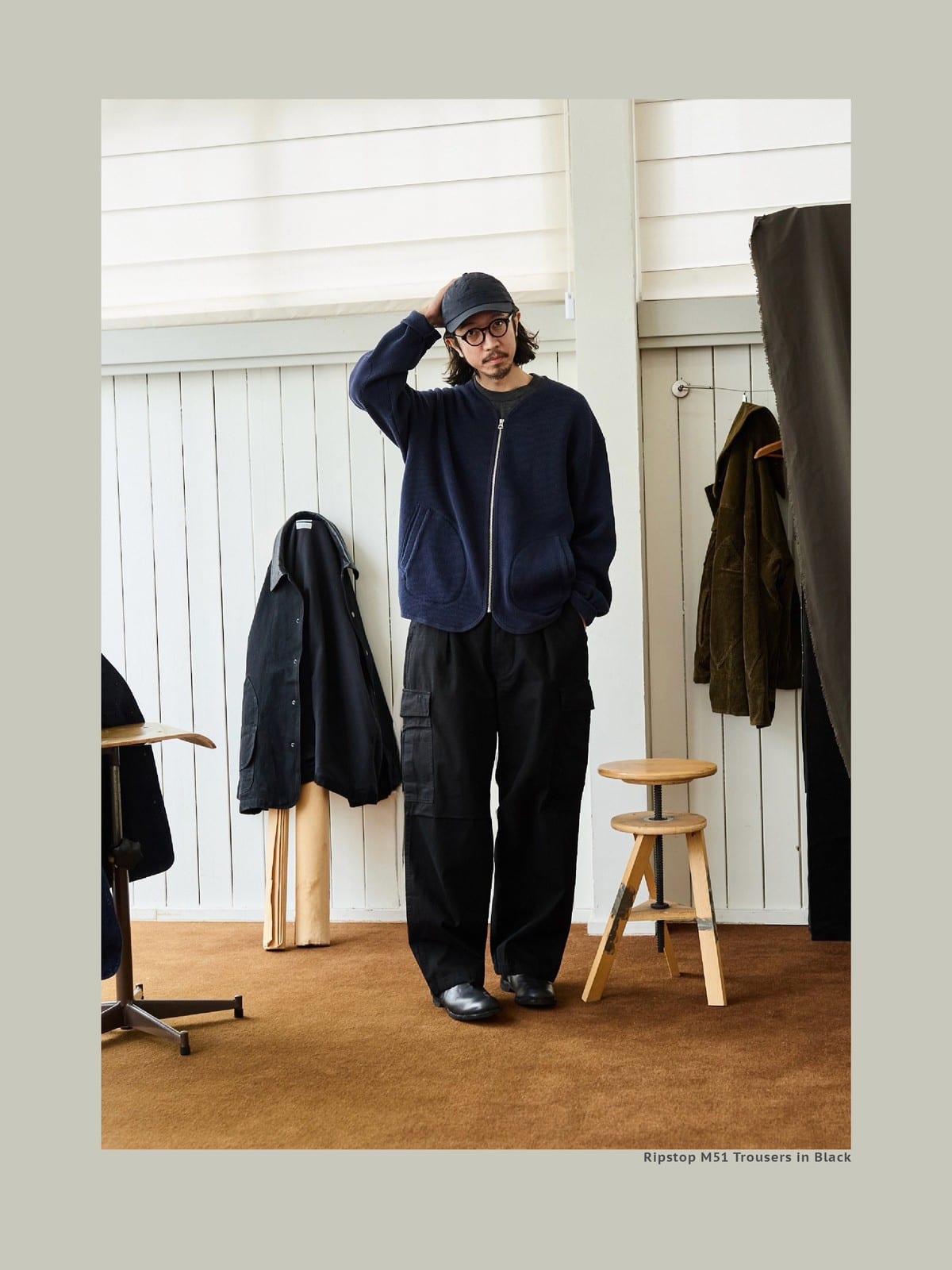 USAGE Heavyweight Ripstop M51 Cargo Pants in Black - On Male Model