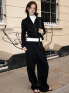 RARELY ALIKE Stand Collar Cotton Zip Up Jacket in Black - On Female Model