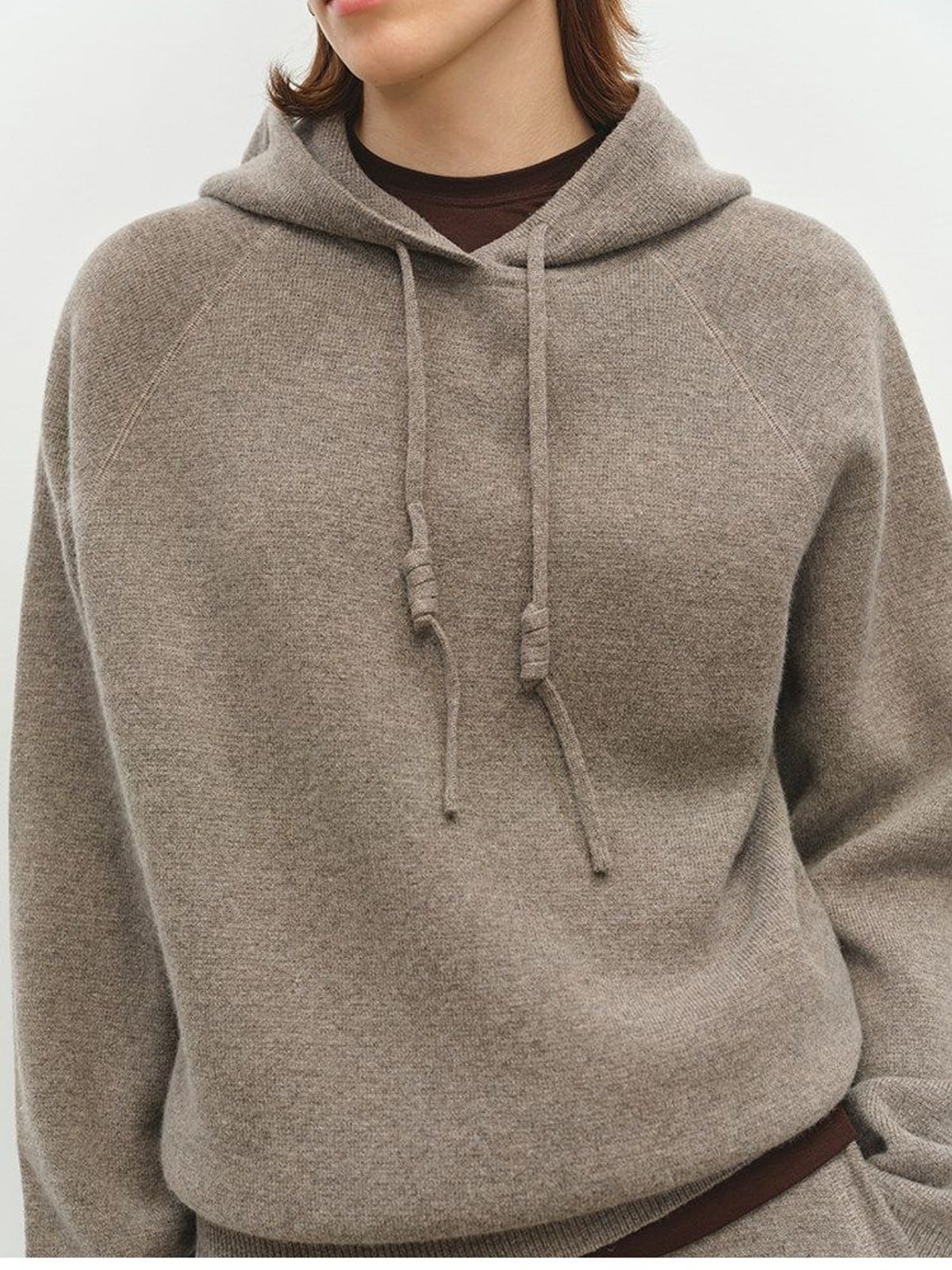 MSBEAST Pure Wool Waffle Knit Hoodie in Brown - On Model