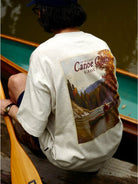 USAGE Canoe Club Graphic Cotton T Shirt in Beige - On Model
