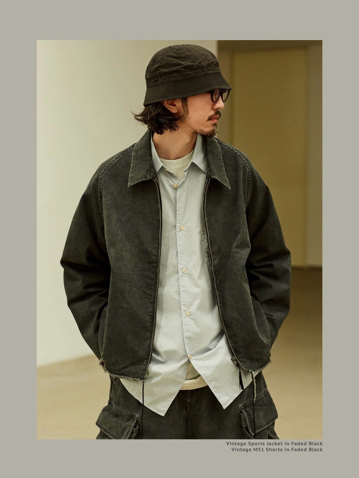 USAGE Vintage Washed Cotton Sports Jacket in Black - On Male Model