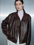 MSBEAST Suede Paneled Sheepskin Jacket in Coffee - On Female Model