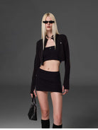 SMFK Cropped Nylon Blend Zip Up Jacket in Black - On Female Model