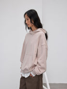 Random Piece Cotton Blend Drop Shoulder Hoodie in Pink - On Female Model