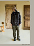 USAGE Detachable Hood Cotton Plaid Shirt in Brown - On Male Model