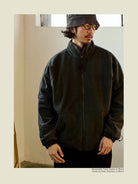 USAGE Reversible Nylon Fleece Track Jacket in Black - On Male Model