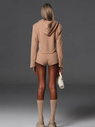 SMFK Cotton Blend Zip Up Hoodie in Beige - On Model