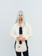 SMFK Plush Mini Handbag in White - On Female Model