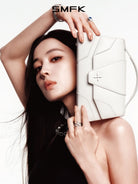 SMFK Geometric Leather Evening Clutch in White - On Female Model