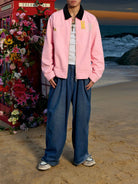 MEDM Leather Paneled Cotton Detroit Jacket in Pink - On Male Model