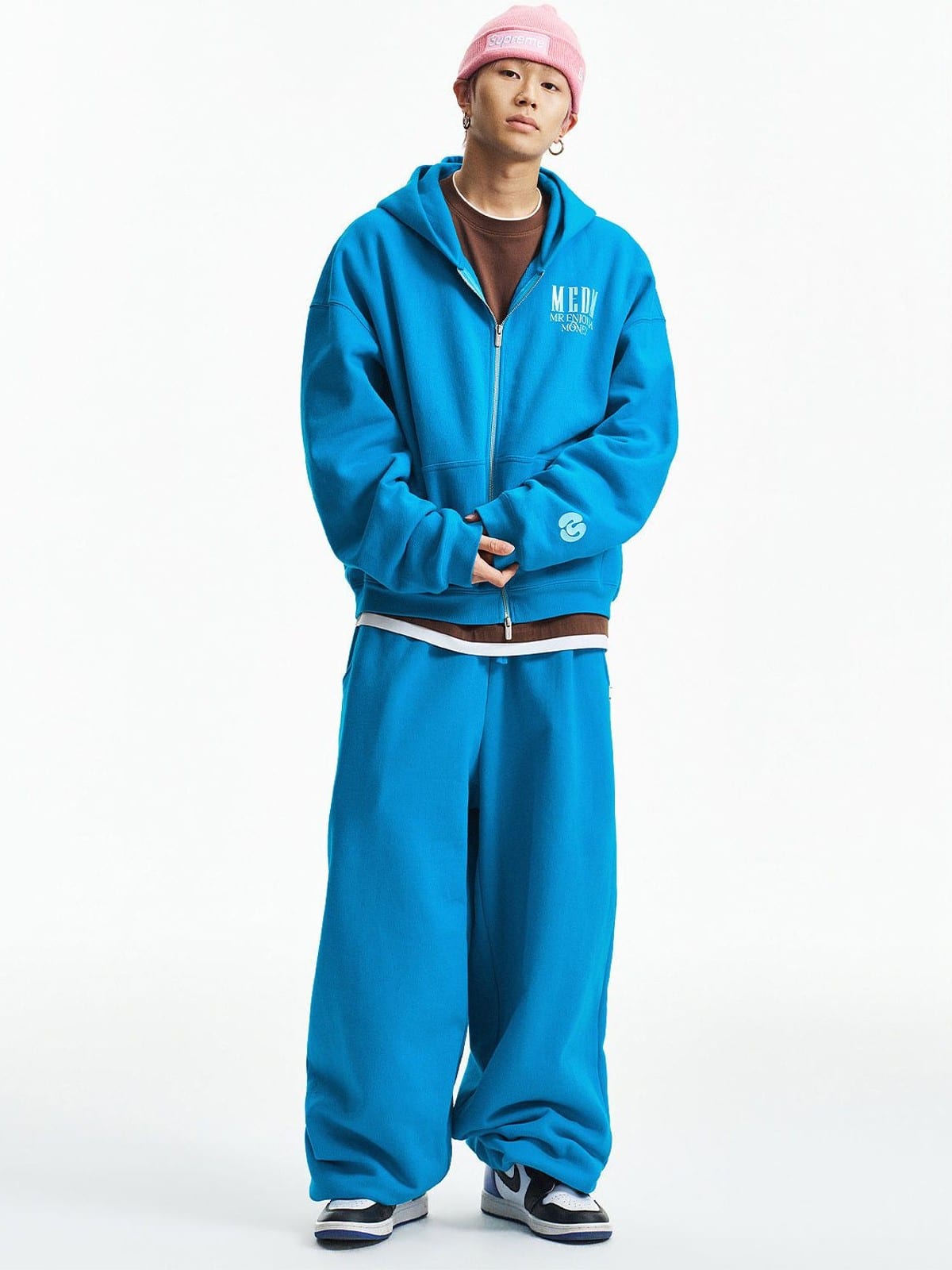 MEDM Cotton Drawstring Sweatpants in Blue - On Male Model