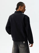 MEDM Washed Cotton Detroit Zip Up Jacket in Black - On Male Model