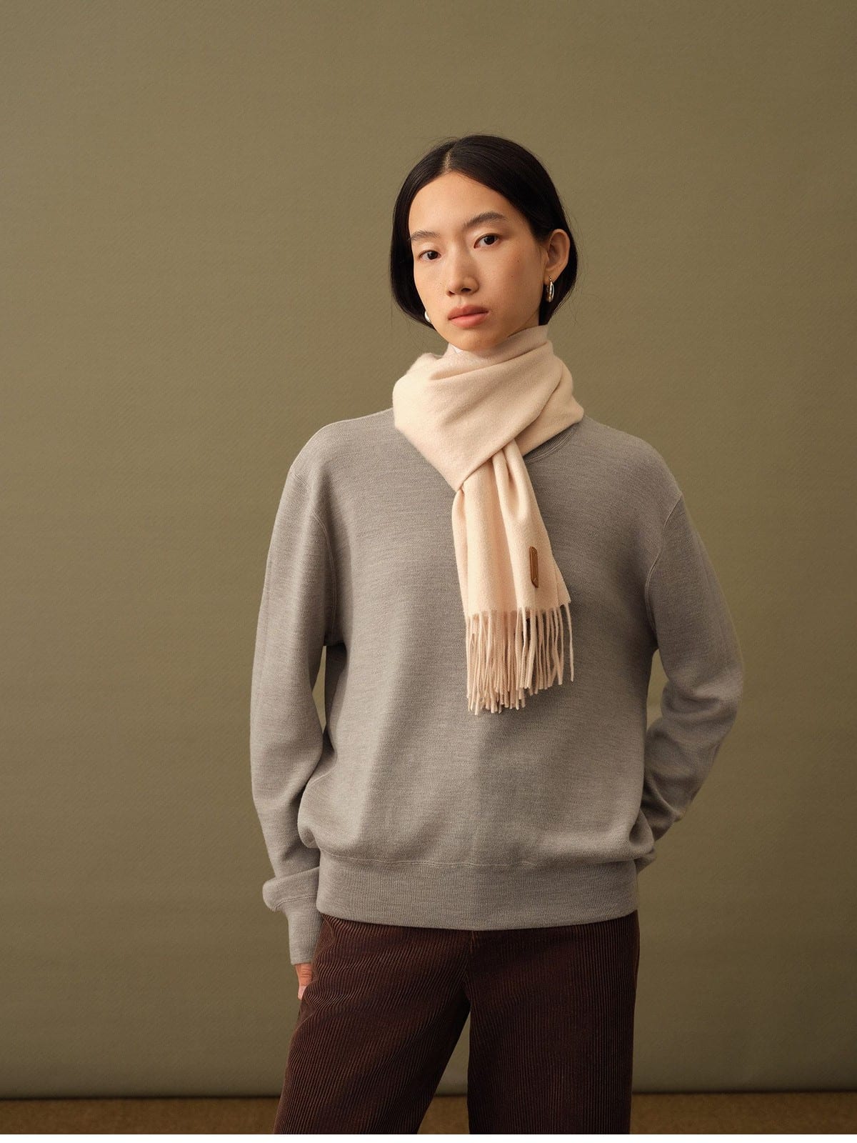 TEASEL Merino Wool Crewneck Sweatshirt in Gray - On Female Model