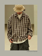 USAGE Gradient Plaid Cotton Blouson in Brown - On Male Model